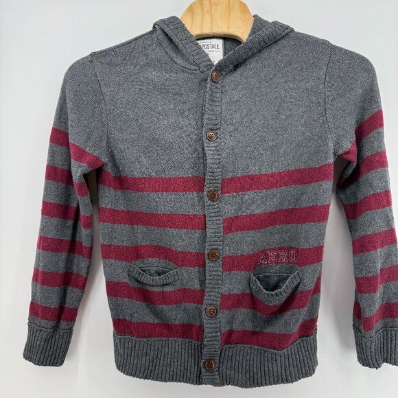 Aeropostale Y2K Striped Cardigan 1987 AERO 90s Hooded Size Large Cotton Long - Picture 1 of 11